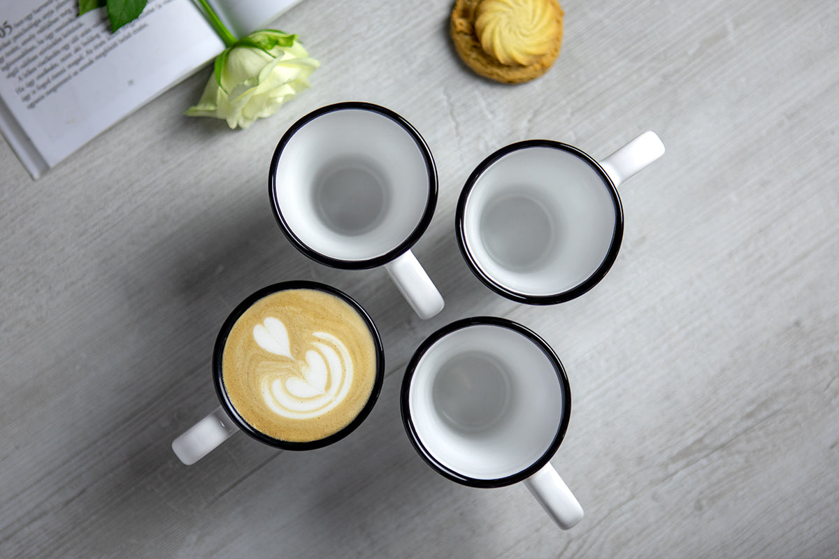 White And Black Polka Dot Spotty Handmade Hand Painted Ceramic Coffee Tea Latte Mug with Large Handle 8 oz - 220 ml