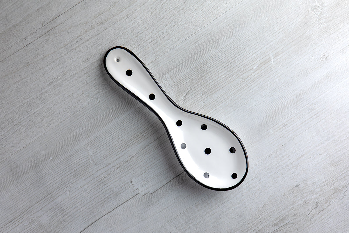 White And Black Polka Dot Spotty Handmade Hand Painted Ceramic Kitchen Cooking Spoon Rest