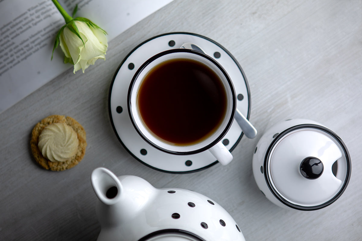 White And Black Polka Dot Spotty Handmade Hand Painted Large Unique Ceramic 12oz-350ml Cappuccino Coffee Tea Cup with Saucer