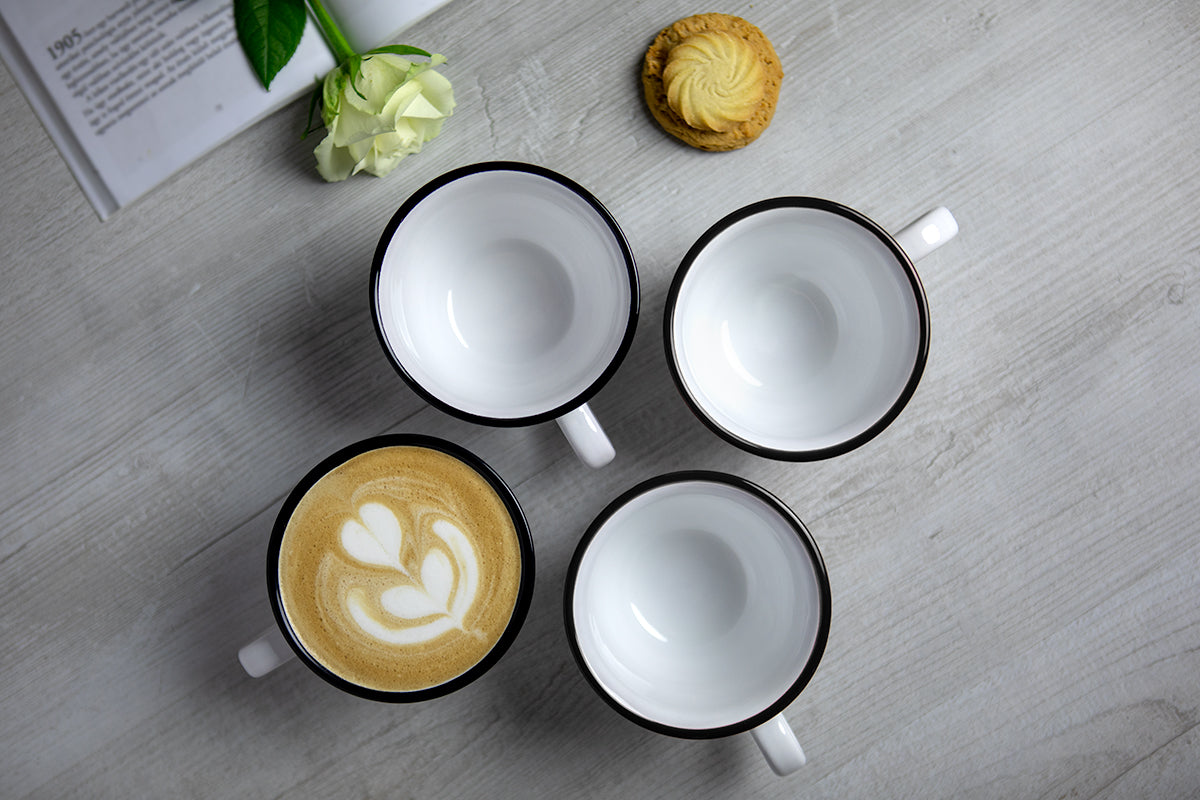 White And Black Polka Dot Spotty Handmade Hand Painted Large Unique Ceramic 12oz-350ml Cappuccino Coffee Tea Cup with Saucer