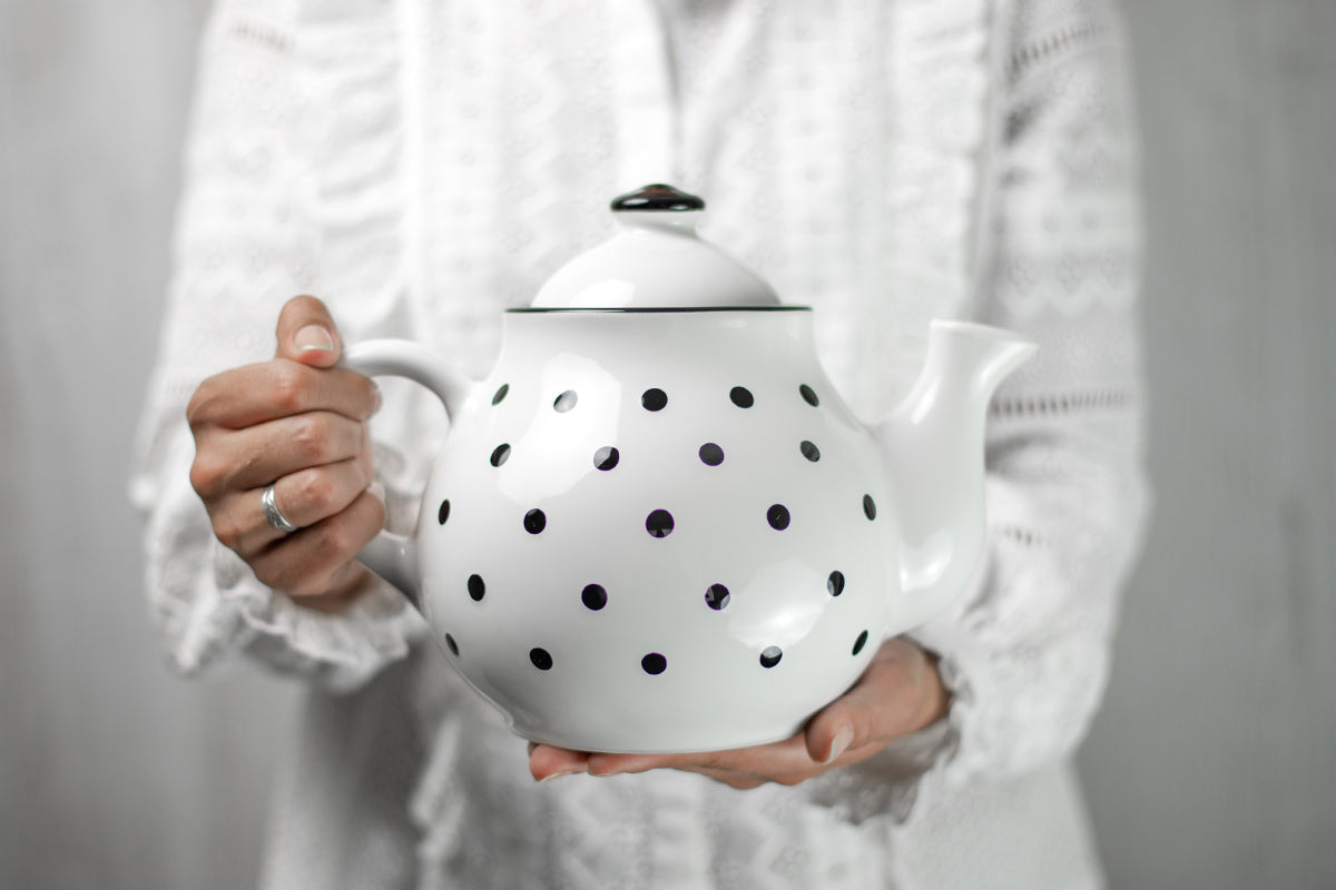 White And Black Polka Dot Spotty Handmade Hand Painted Ceramic Large Teapot Milk Jug Sugar Bowl Set
