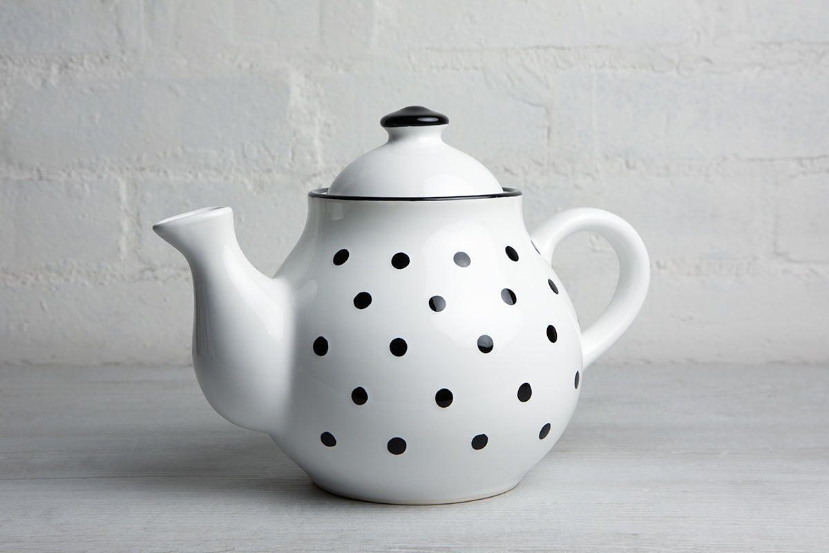 White And Black Polka Dot Spotty Large Handmade Hand Painted Ceramic Teapot with Handle 60 oz / 1.7 l
