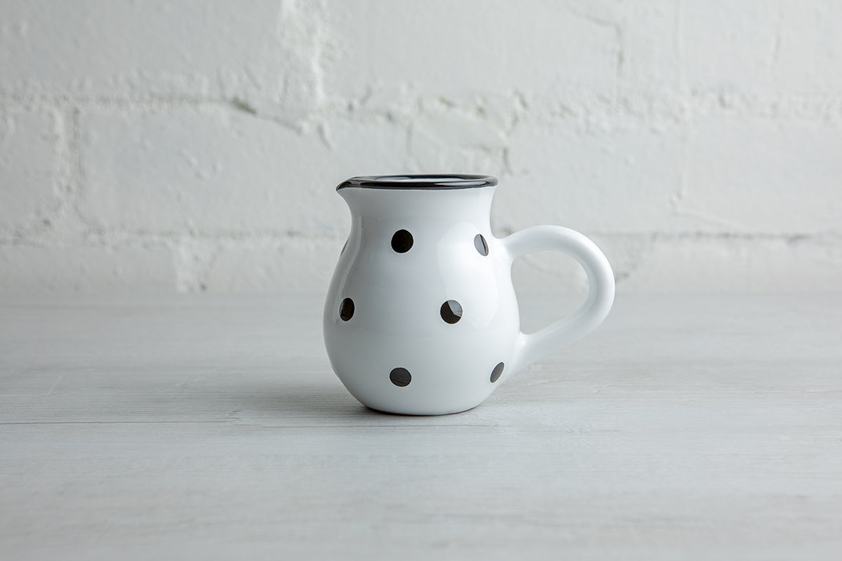 White And Black Polka Dot Spotty Handmade Hand Painted Ceramic Milk Jug