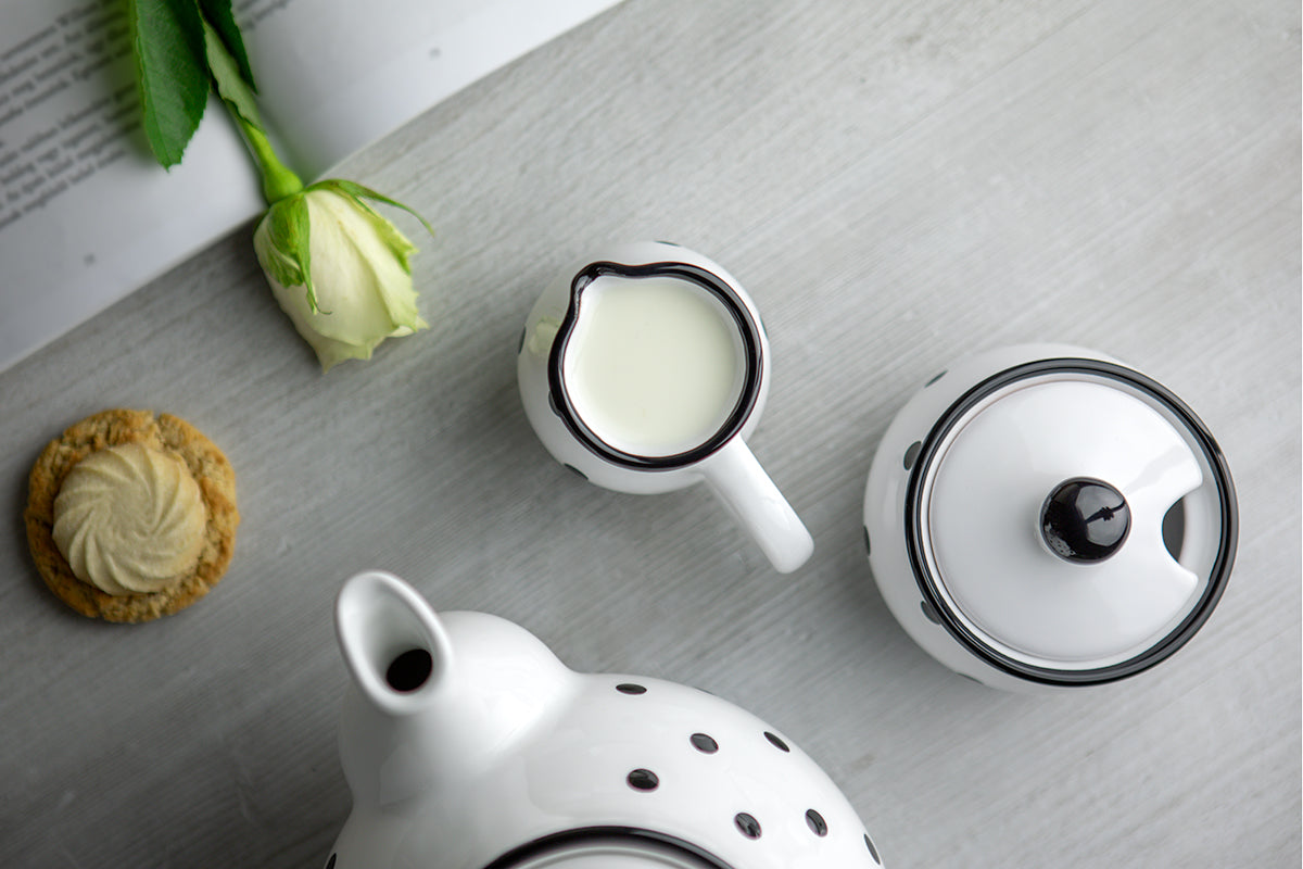 White And Black Polka Dot Spotty Handmade Hand Painted Ceramic Milk Jug
