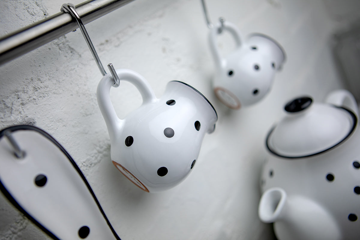 White And Black Polka Dot Spotty Handmade Hand Painted Ceramic Milk Jug