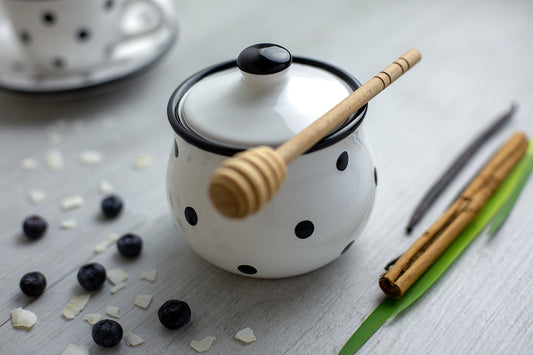 City to Cottage Ceramic Sugar Bowl with Lid, 10oz Sugar Contanier for Coffee Bar, Sugar Dispenser Bowl, Salt - Condiment Pot for Kitchen Counter, Handcrafted White and Black Polka Dot Sugar Jar