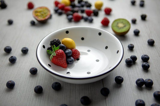 White And Black Polka Dot Spotty Handmade Hand Painted Ceramic Salad Pasta Fruit Cereal Soup Bowl