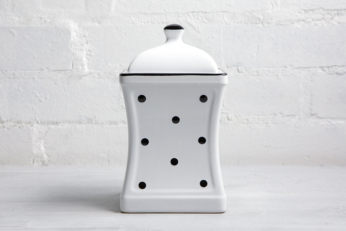 White And Black Polka Dot Spotty Handmade Hand Painted Large Ceramic Kitchen Storage Jar