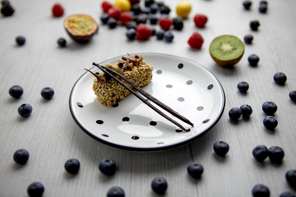 White and Black Polka Dot Spotty Handmade Hand Painted Ceramic 12 piece Dinnerware Service for 4