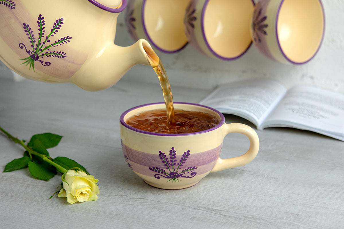 Lavender Pattern Purple And Cream Handmade Hand Painted Ceramic Extra Large 17.5oz-500ml Cappuccino Coffee Tea Soup Mug Cup