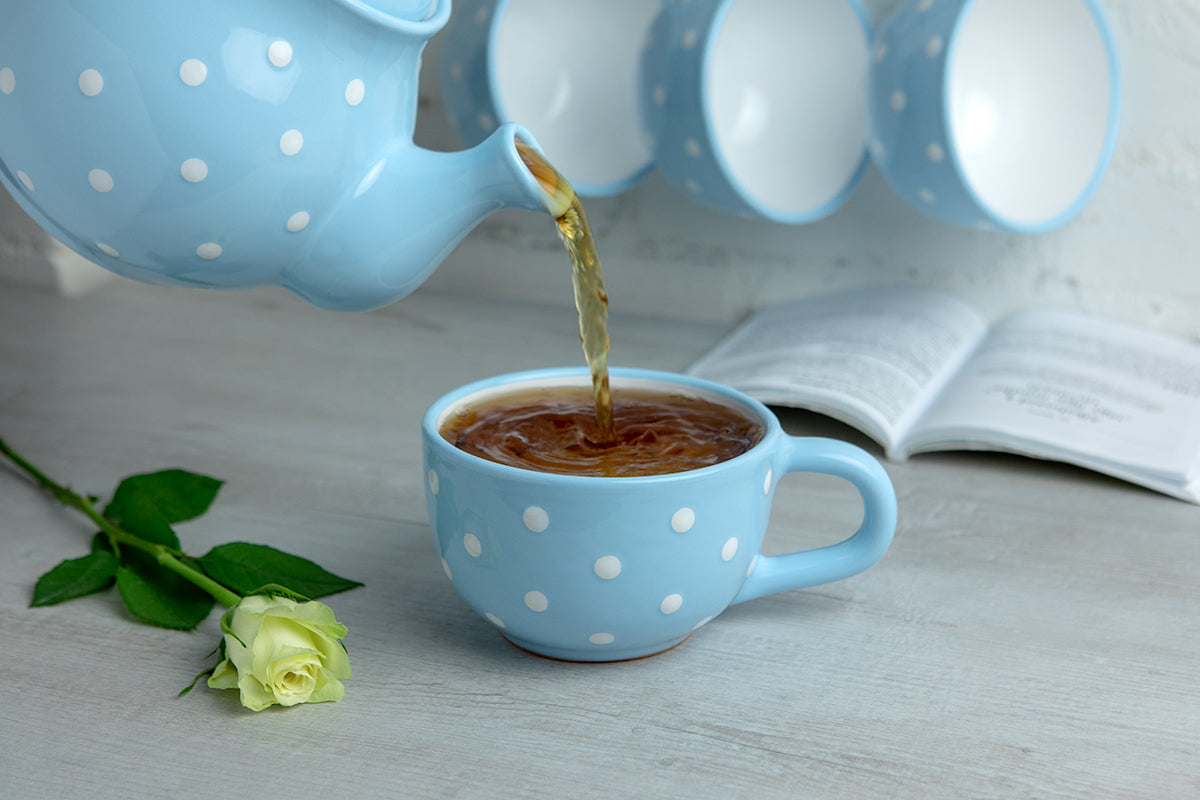 Light Sky Blue And White Polka Dot Spotty Handmade Hand Painted Ceramic Extra Large 17.5oz-500ml Cappuccino Coffee Tea Soup Mug Cup