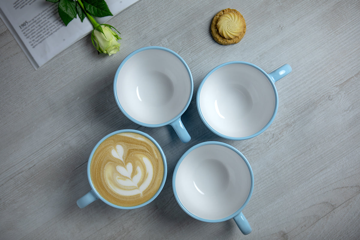 Light Sky Blue And White Polka Dot Spotty Handmade Hand Painted Ceramic Extra Large 17.5oz-500ml Cappuccino Coffee Tea Soup Mug Cup