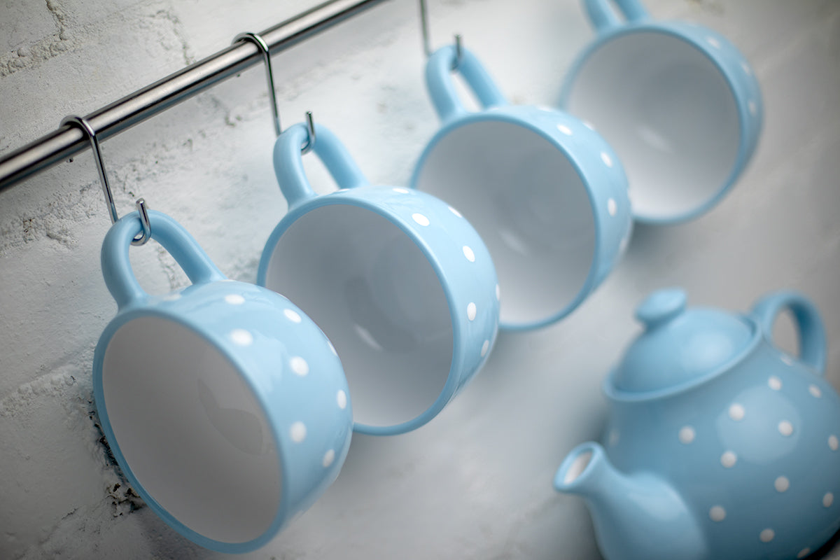Light Sky Blue And White Polka Dot Spotty Handmade Hand Painted Ceramic Extra Large 17.5oz-500ml Cappuccino Coffee Tea Soup Mug Cup