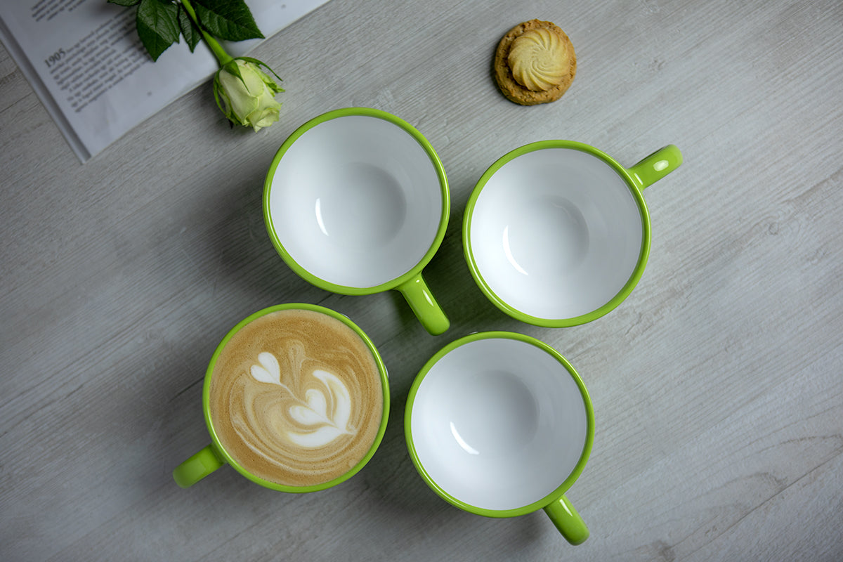 Lime Green and White Polka Dot Spotty Handmade Hand Painted Ceramic Extra Large 17.5oz-500ml Cappuccino Coffee Tea Soup Mug Cup