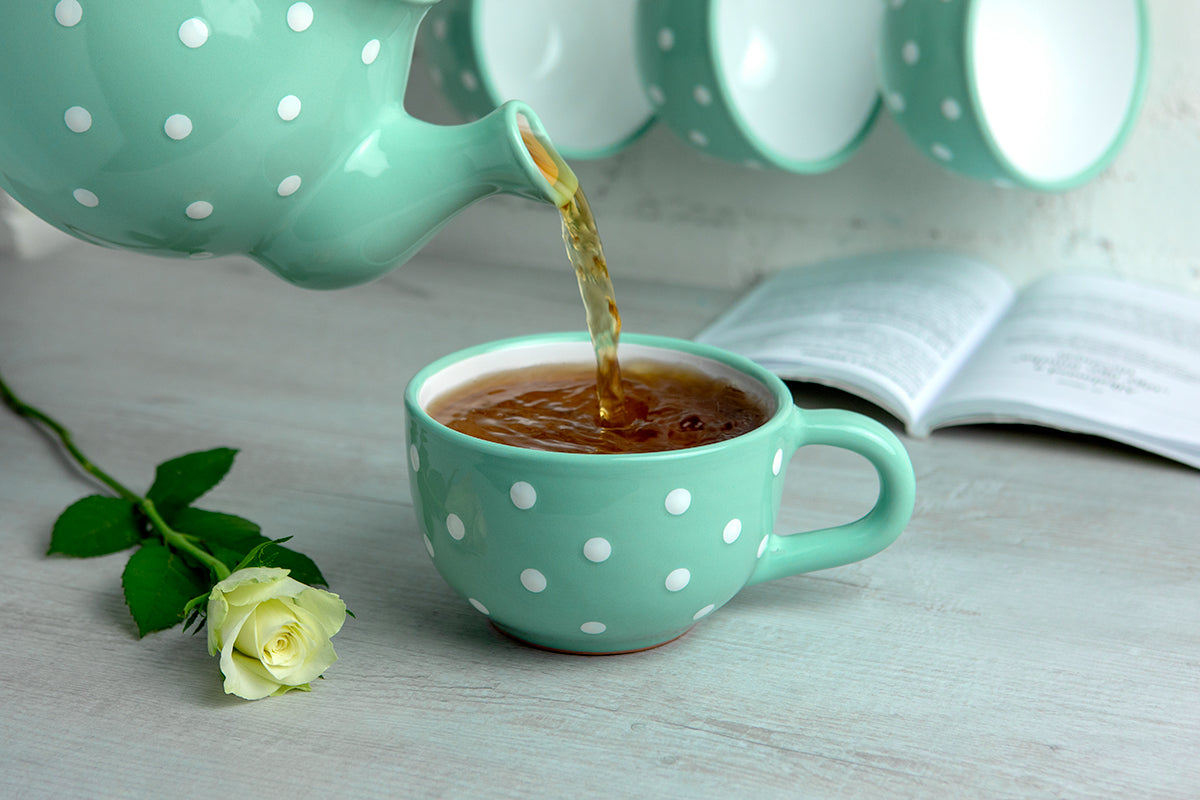Teal Blue And White Polka Dot Spotty Handmade Hand Painted Ceramic Extra Large 17.5oz-500ml Cappuccino Coffee Tea Soup Mug Cup