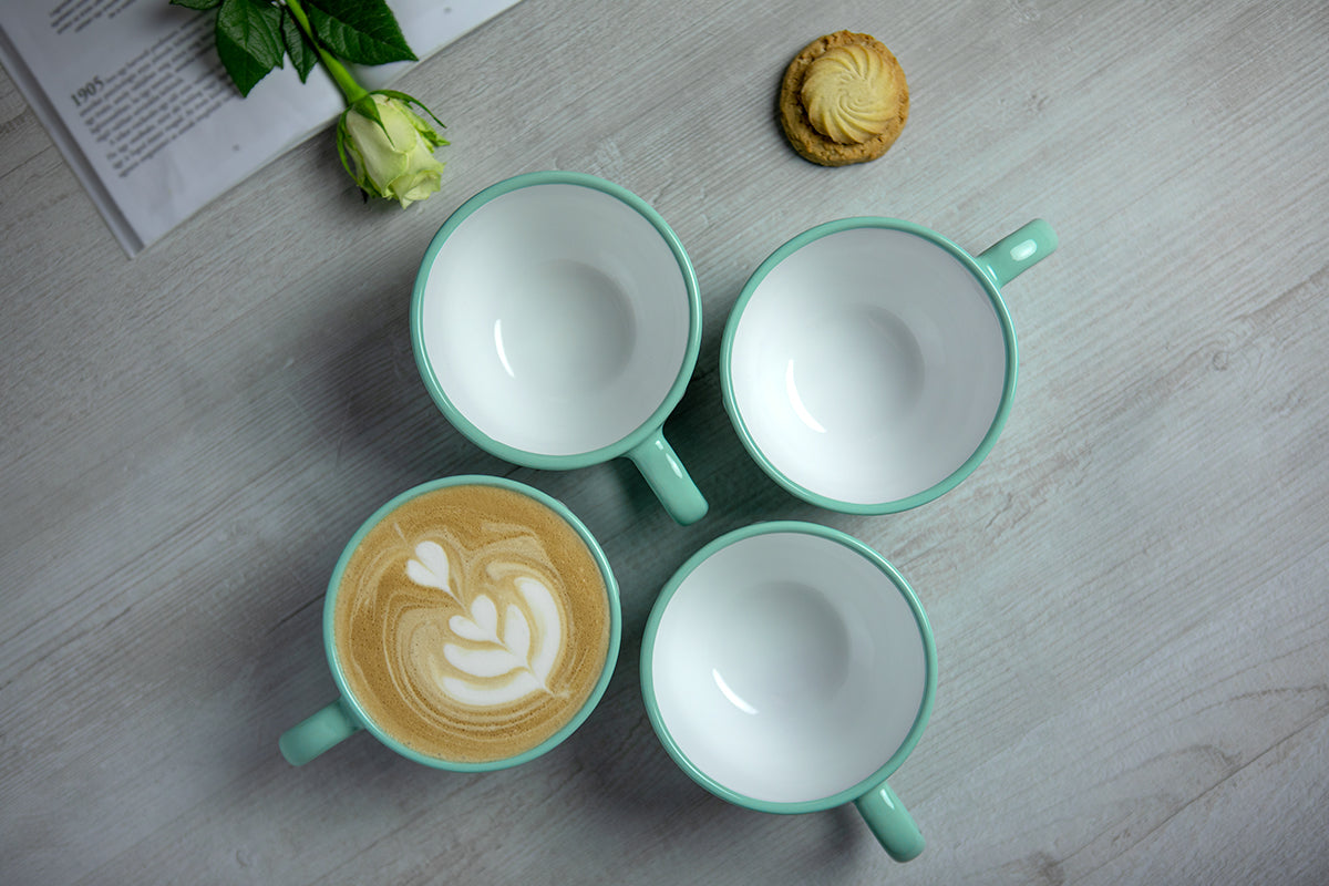 Teal Blue And White Polka Dot Spotty Handmade Hand Painted Ceramic Extra Large 17.5oz-500ml Cappuccino Coffee Tea Soup Mug Cup