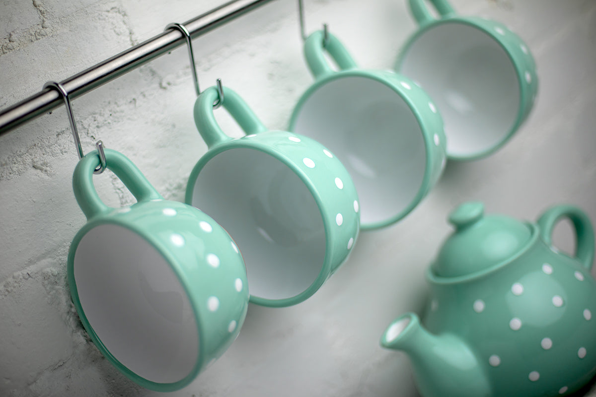 Teal Blue And White Polka Dot Spotty Handmade Hand Painted Ceramic Extra Large 17.5oz-500ml Cappuccino Coffee Tea Soup Mug Cup