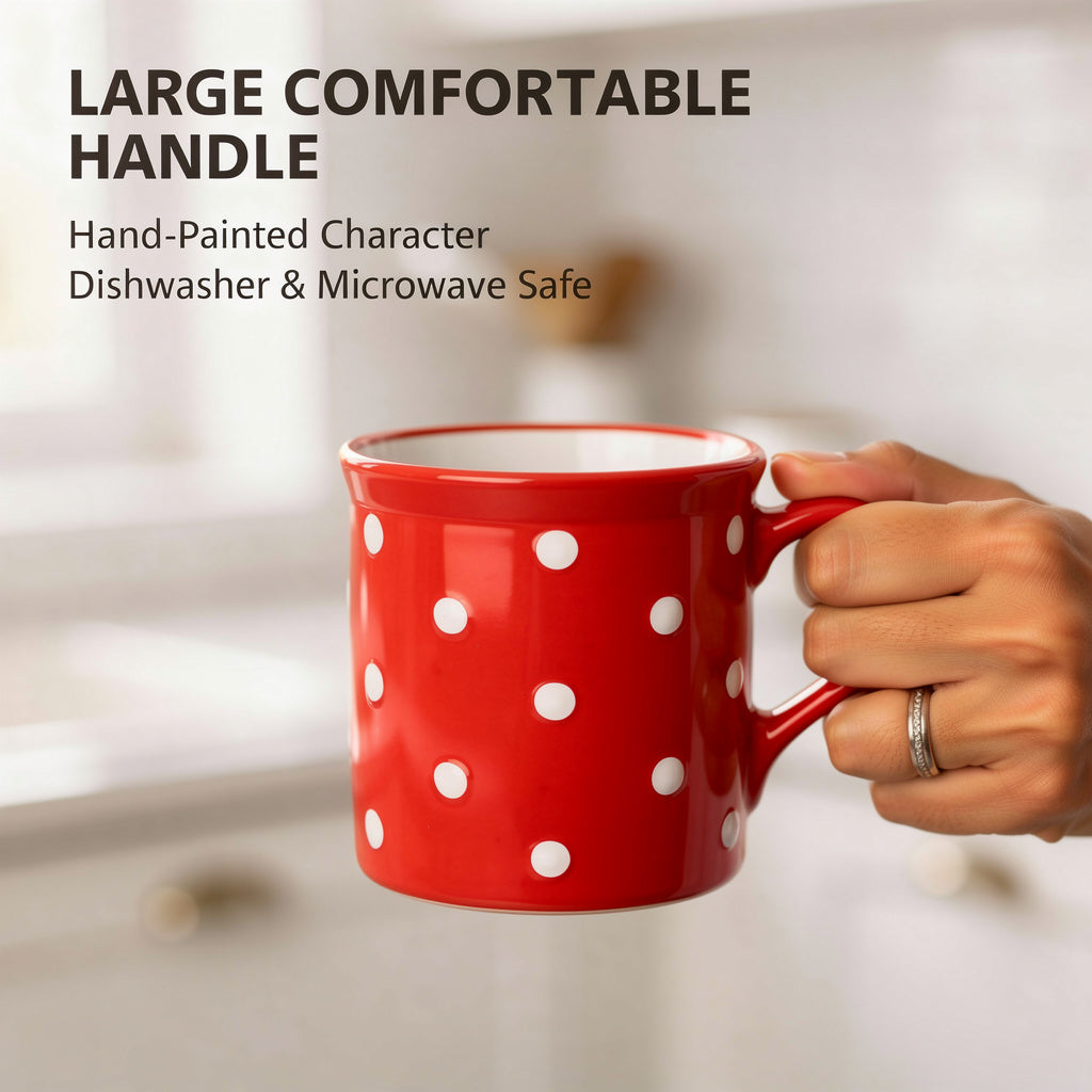 Red And White Polka Dot Spotty Handmade Hand Painted Ceramic Extra Large 17.5oz-500ml Hot Chocolate Coffee Tea Mug
