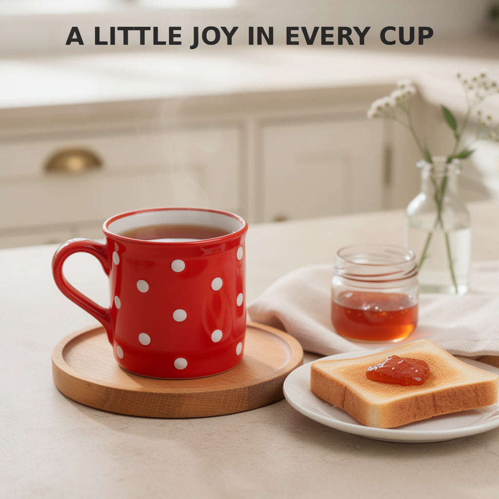 Red And White Polka Dot Spotty Handmade Hand Painted Ceramic Extra Large 17.5oz-500ml Hot Chocolate Coffee Tea Mug