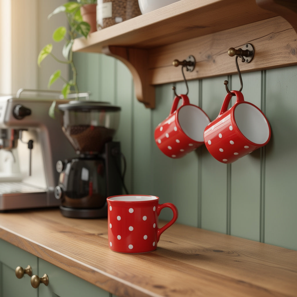 Red And White Polka Dot Spotty Handmade Hand Painted Ceramic Extra Large 17.5oz-500ml Hot Chocolate Coffee Tea Mug