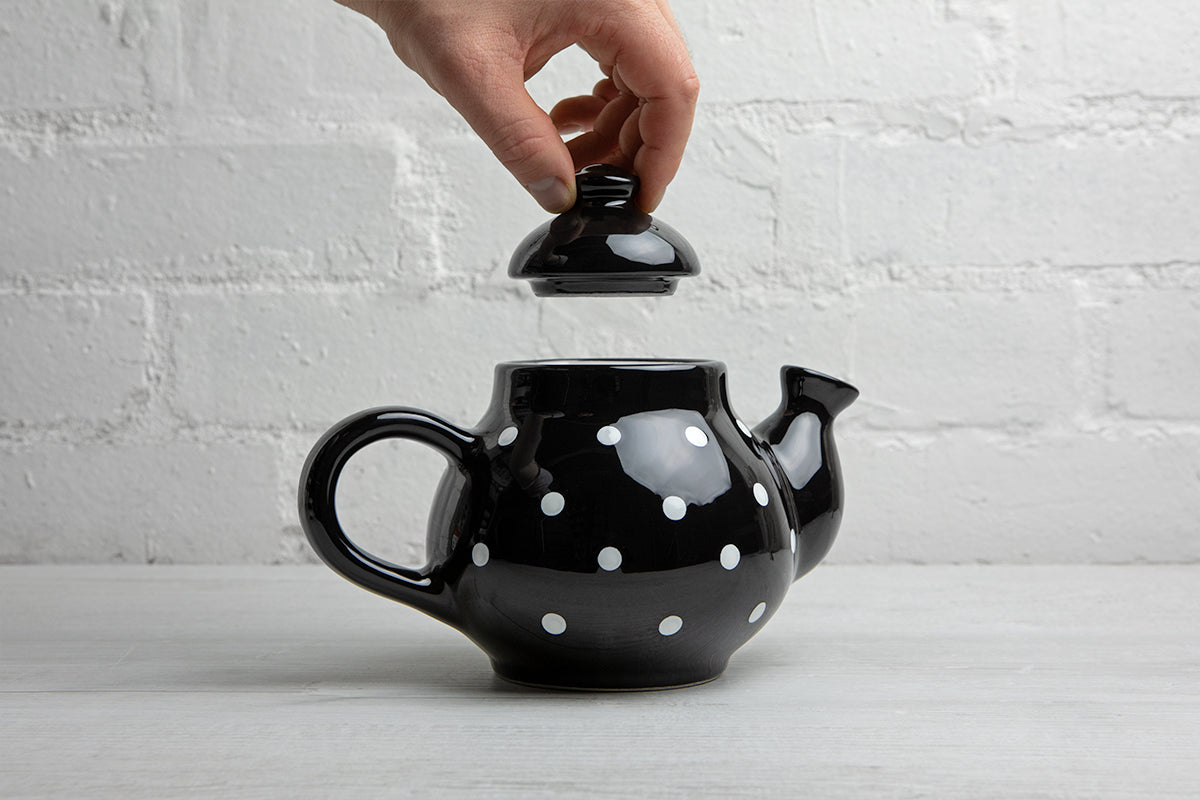 Black and White Polka Dot Pottery Handmade Hand Painted Ceramic 2-3 Cup Teapot 26 oz / 750ml