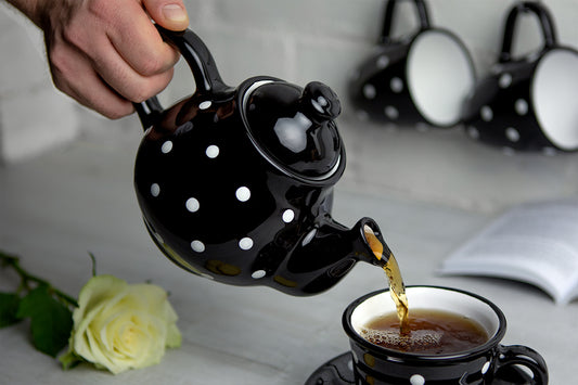 Black and White Polka Dot Pottery Handmade Hand Painted Ceramic 2-3 Cup Teapot 26 oz / 750ml