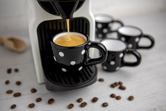 Black And White Polka Dot Spotty Designer Handmade Unique Ceramic 2oz-60ml Espresso Coffee Cup Set of 4