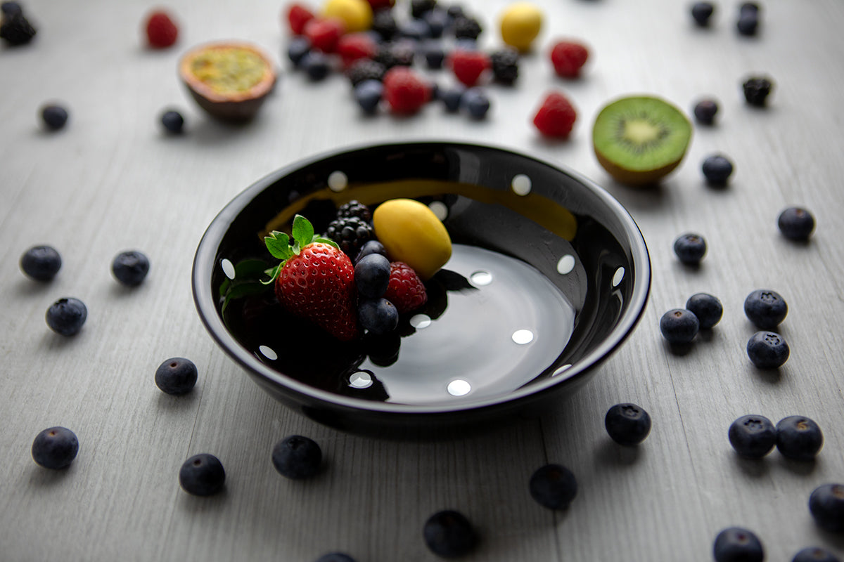 Black And White Polka Dot Spotty Handmade Hand Painted Ceramic Salad Pasta Fruit Cereal Soup Bowl
