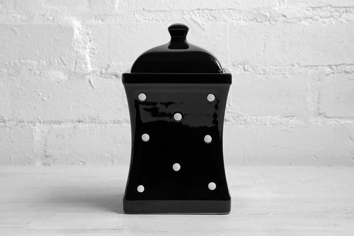 Black And White Polka Dot Spotty Handmade Hand Painted Large Ceramic Kitchen Storage Jar