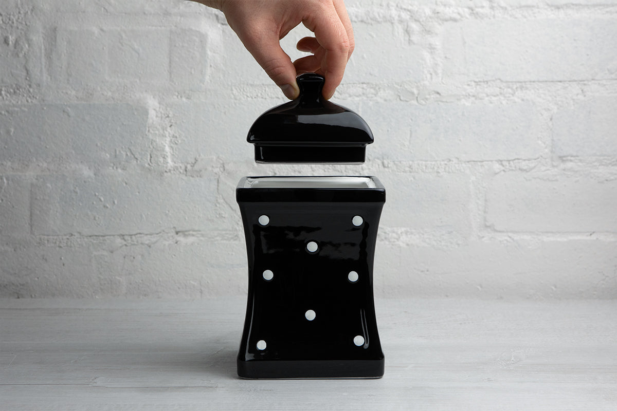 Black And White Polka Dot Spotty Handmade Hand Painted Large Ceramic Kitchen Storage Jar