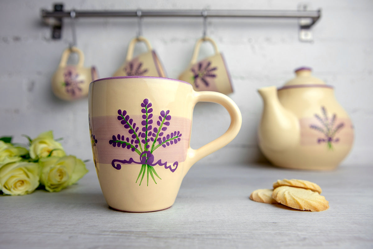Lavender Pattern Purple And Cream Designer Handmade Hand Painted Unique Ceramic 10oz-300ml Coffee Tea Mug with Large Handle