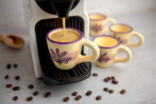 Lavender Pattern Purple And Cream Designer Handmade Hand Painted Unique Ceramic 2oz-60ml Espresso Coffee Cup Set of 4