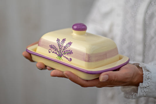 Lavender Pattern Purple And Cream Handmade Hand Painted Ceramic Butter Dish With Lid