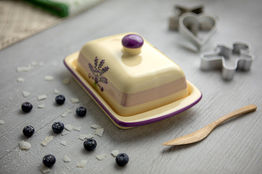 Lavender Pattern Purple And Cream Handmade Hand Painted Ceramic Butter Dish With Lid