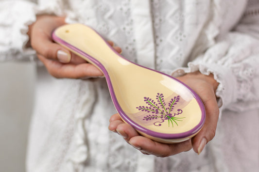 Lavender Pattern Purple And Cream Handmade Hand Painted Ceramic Kitchen Cooking Spoon Rest