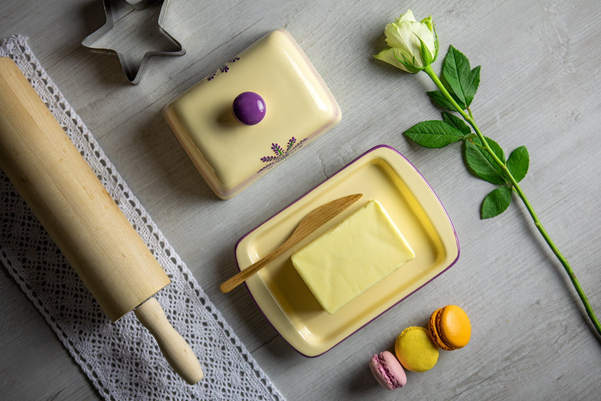 Lavender Pattern Purple And Cream Handmade Hand Painted Ceramic Kitchen Serving Storage Set of 10