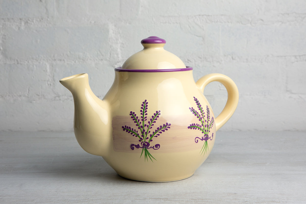 Lavender Pattern Purple And Cream Large Handmade Hand Painted Ceramic Teapot with Handle 60 oz / 1.7 l