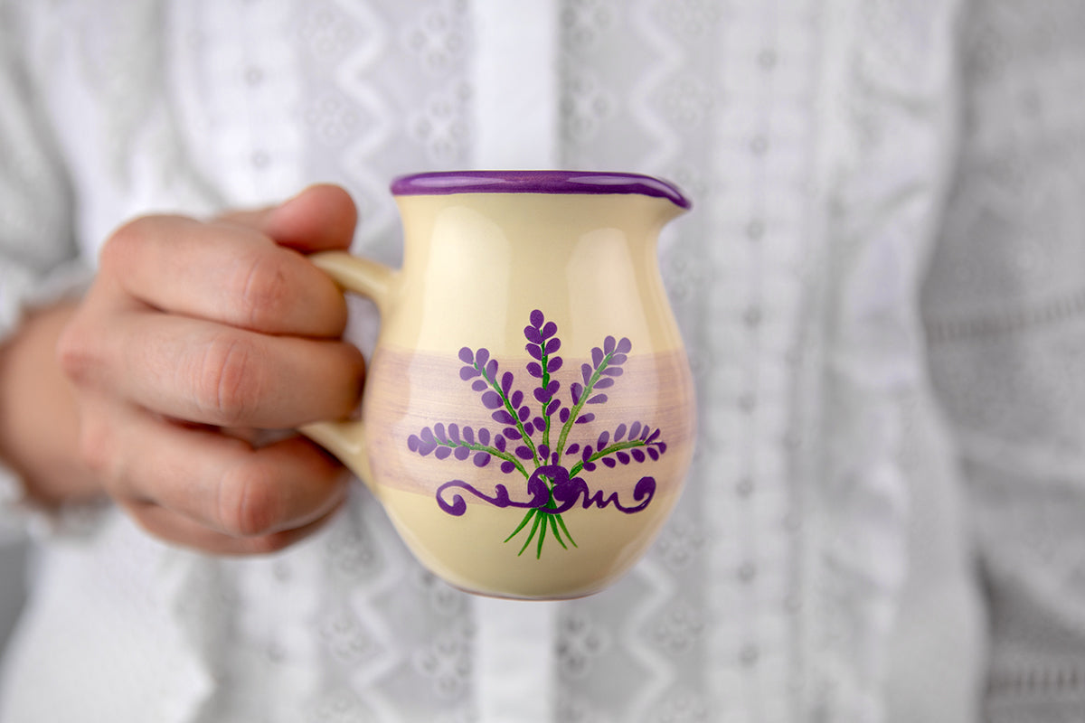 Lavender Pattern Purple And Cream Handmade Hand Painted Ceramic Milk Jug