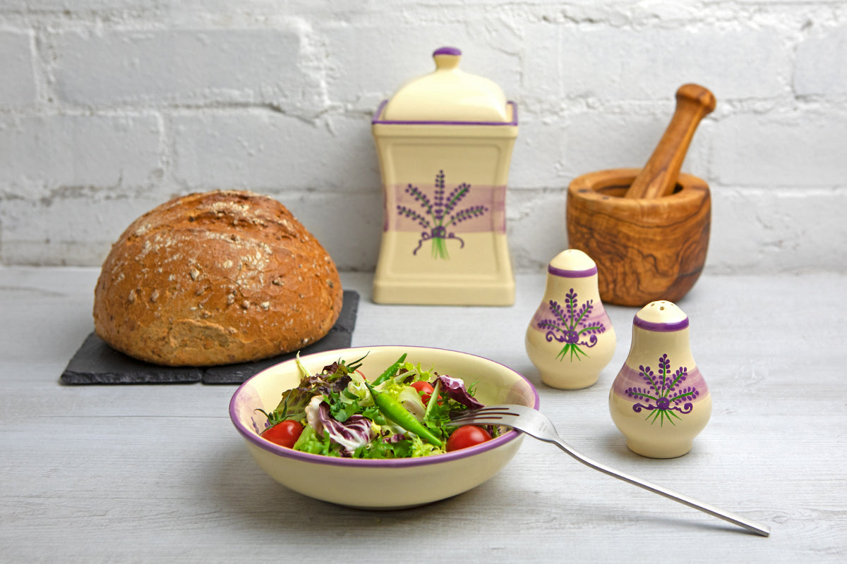 Lavender Pattern Purple And Cream Handmade Hand Painted Ceramic Salt and Pepper Shaker Pot