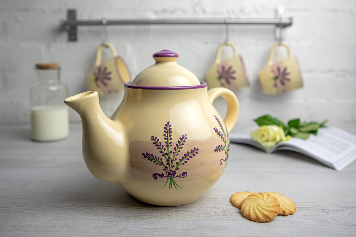Lavender Pattern Purple And Cream Handmade Hand Painted Ceramic Large Teapot Milk Jug Sugar Bowl Set With 4 Cups and Saucers
