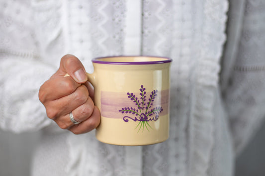 Lavender Pattern Purple And Cream Handmade Hand Painted Ceramic Extra Large 17.5oz-500ml Hot Chocolate Coffee Tea Mug