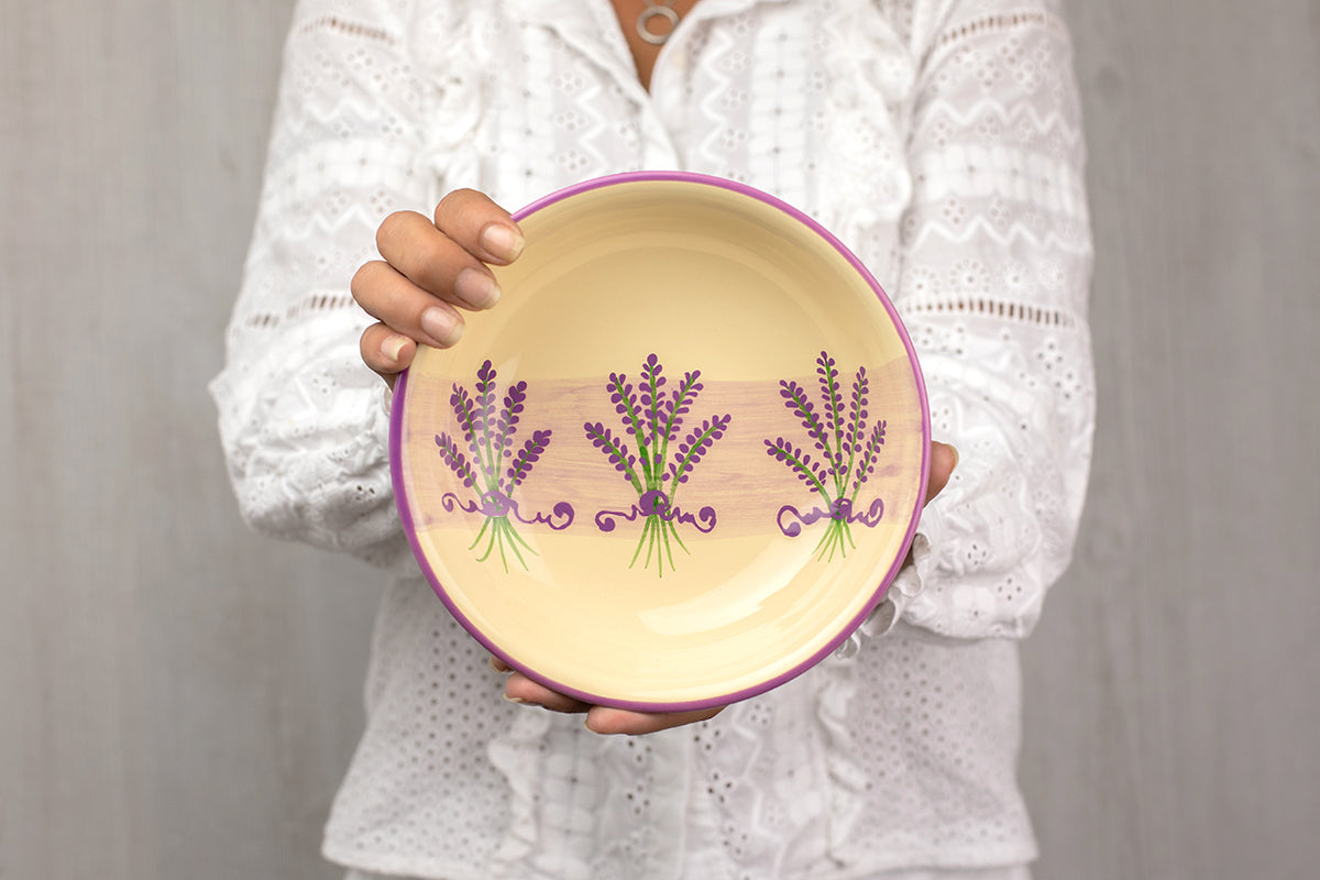 Lavender Pattern Purple And Cream Handmade Hand Painted Ceramic Salad Pasta Fruit Cereal Soup Bowl