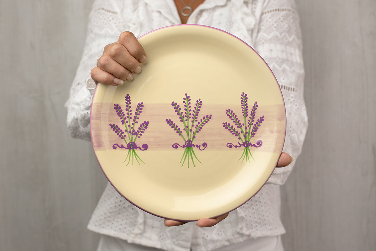 Lavender Pattern Purple And Cream Handmade Hand Painted Glazed Ceramic Flat Dinner Plate