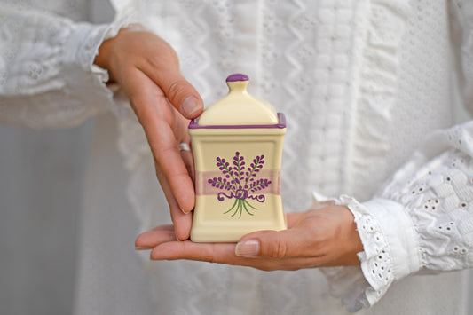 Lavender Pattern Purple And Cream Handmade Hand Painted Small Ceramic Kitchen Herb Spice Storage Jar with Lid