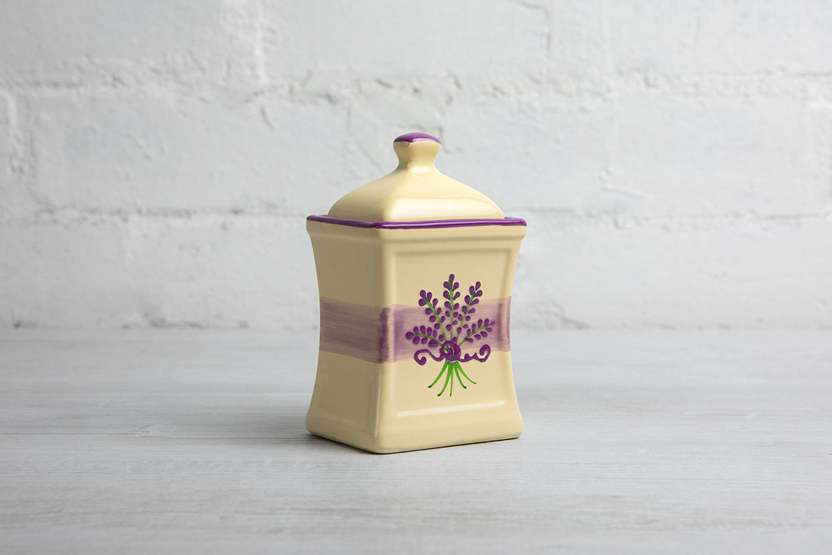 Lavender Pattern Purple And Cream Handmade Hand Painted Small Ceramic Kitchen Herb Spice Storage Jar with Lid