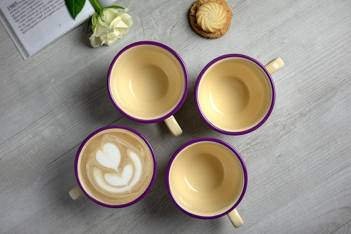 Lavender Pattern Purple And Cream Handmade Hand Painted Large Unique Ceramic 12oz-350ml Cappuccino Coffee Tea Cup with Saucer