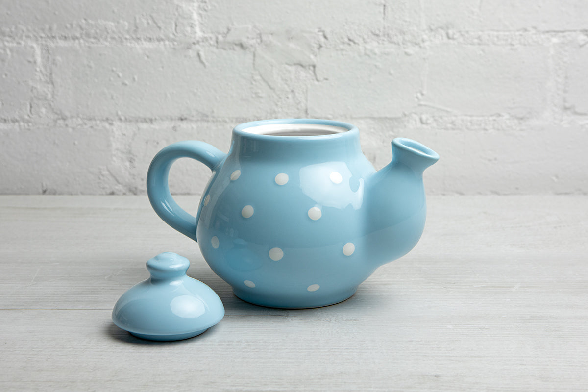 Light Sky Blue and White Polka Dot Pottery Handmade Hand Painted Ceramic 2-3 Cup Teapot 26 oz / 750ml