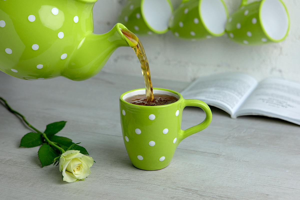 Lime Green and White Polka Dot Spotty Designer Handmade Hand Painted Unique Ceramic 10oz-300ml Coffee Tea Mug with Large Handle