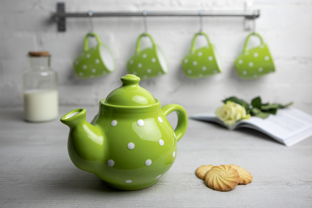 Lime Green and White Polka Dot Pottery Handmade Hand Painted Ceramic 2-3 Cup Teapot 26 oz / 750ml