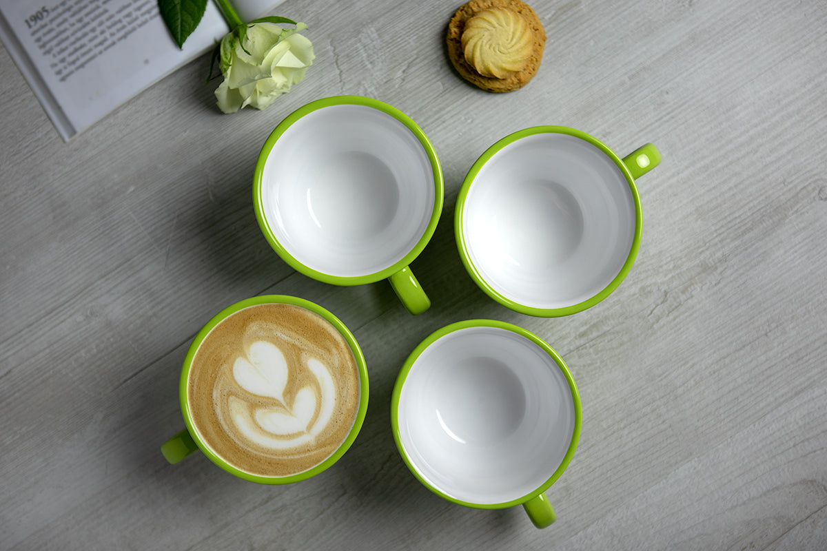 Lime Green and White Polka Dot Spotty Handmade Hand Painted Large Unique Ceramic 12oz-350ml Cappuccino Coffee Tea Cup with Saucer